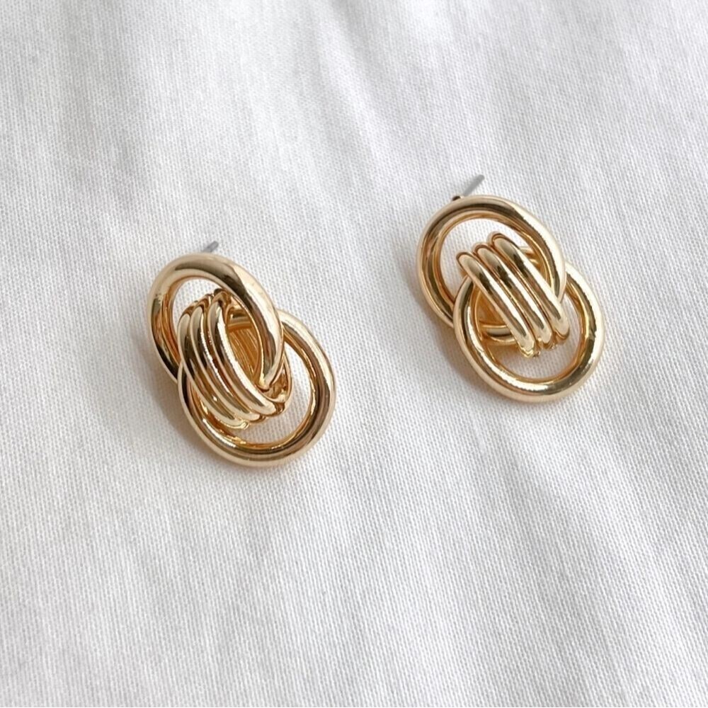 🌟 Gold Knot Stud Dangle Cirle Geometric Style Earrings NWT